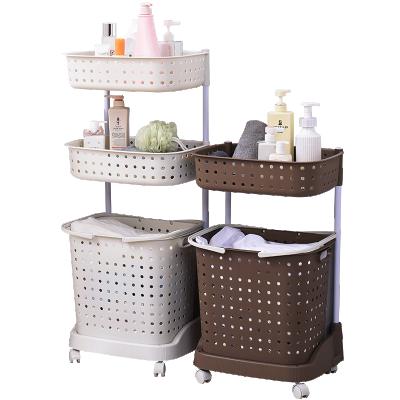 China 2021 detachable NEW large 3-layer plastic bathroom clothing storage basket with wheels plastic laundry basket for sale