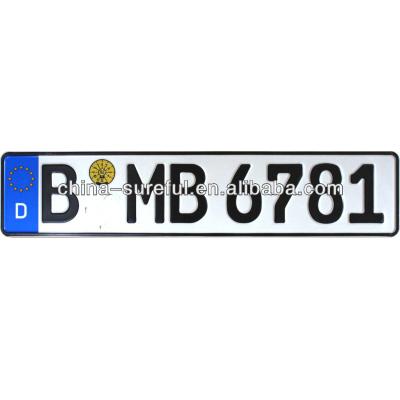 China Hot Selling Aluminum European Car Number Reflective Embossed Aluminum License Plate for sale