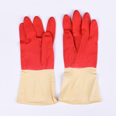 China Household Natural Latex Glove Two-color Waterproof Kitchen Cleaning Food Grade Heat Resistant Rubber Glove for sale