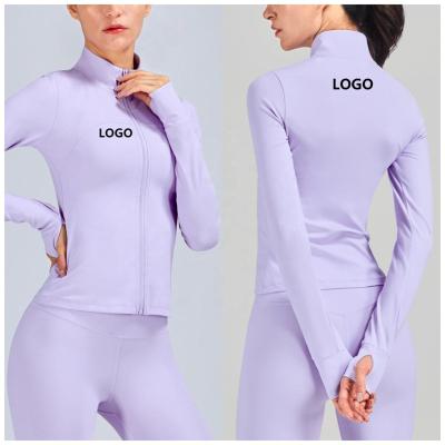 China Breathable Wholesale Custom Logo Women Four Way Stretch High Neck Zipper Yoga Wear Sports Fitness Workout Full Gym Suit Tops Jacket for sale