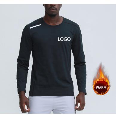 China Custom Made Men's Breathable Warm Round Neck Fitness Gym Workout Reflective Sweatshirts Long Sleeve Thicker Winter Thermal Sport Shirt Shirts for sale