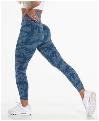 China 2022 Fashion Butt Lift Nylon Quick Dry Nylon Waist Lift Sports Yoga Camouflage Workout Leggings Breathable Seamless Knitted Leggings Women High for sale