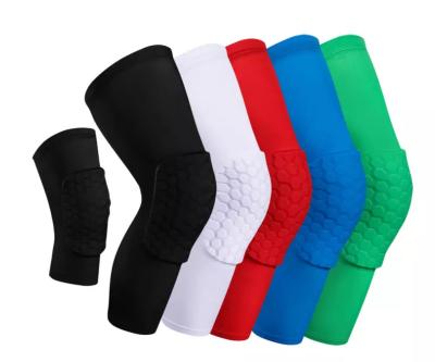 China Long Comfortable Adjustable Breathable Elastic Compression Honeycomb Knee Pads Leg Sleeves Knee Support Braces For Basketball Volleyball Soccer for sale