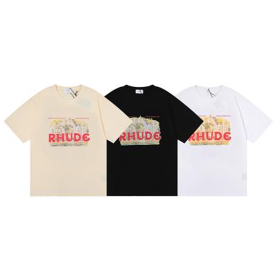 China Anti-pilling 2022SS RHUDE High Quality Monaco With God Help Spring Summer Letter Print Men's T-shirt Sports Shirt Oversized Men's Tee for sale