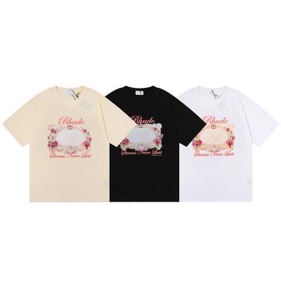 China 2022ss RHUDE Anti-Pilling TEE Never Last Storms HD Rose Flower Magic Mirror Print High Quality Couples Cotton T-Shirts Unisex Oversized Men for sale