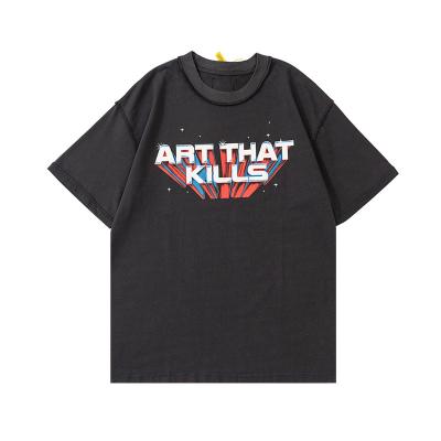 China ATK Department Gallery Anti-pilling High Street Shirt Men Oversize Old Wear Design Letter Print Reverse T-shirt High Quality Cotton for sale