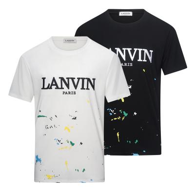 China NEW GALLERY anti-pilling summer SERVICE and LAN ink splash letter printing embroidery men's cotton T-shirt high street large size tee for sale