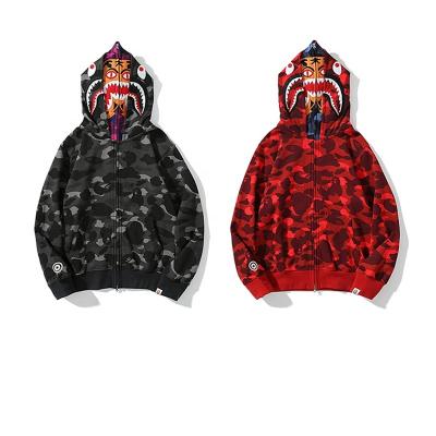 China Copy of high quality tiger main head shark BAPE trend double anti-pilling camouflage men's sweater plus size hoodie jacket for sale