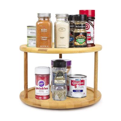 China 2 Tier Round Cake Turntable Viable Bamboo Rack For Spice Rack Or Turntable Serving Bottle Wood Rack for sale