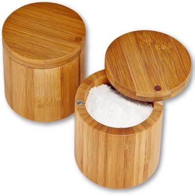 China Wholesale Bamboo Salt Organizer Freshness Keeping Salt and Spice Storage Jar with Magnetic Swivel Lid for sale