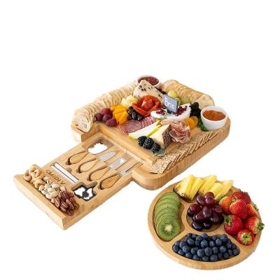 China Family 100% Disposable Home Use Organic Wooden Tray Large Bamboo Cheese Board Dish and Charcuterie Sets for sale