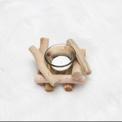 China Creative Simple Wind Wooden Pastoral Glass Candle Holder Eco-Freindly Drift Ornaments Candle Holder For Decorations for sale