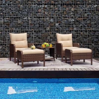 China Modern 5 Piece Patio Furniture Set Outdoor Furniture Set Patio Conversation Set With Ottoman And Coffee Table For Porch for sale