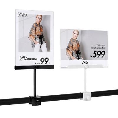 China A4 A5 Clear Metal Price Standoff Sign Recyclable Black T Shaped QR Code Holders Acrylic Display Stand for sale