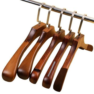 China Anti-Slip/Velvet Flocking Luxury Non-Slip Wide Dark Oak Wooden Shoulder Hanger KABEEN Custom Velvet Fabric Hangers Hotel Store for sale