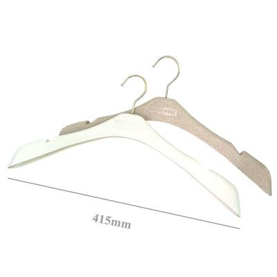 China Multi-Functional/ABS/ECO Friendly Durable Good Quality Emboss Logo Fashion Women Clothing Rack Milk White Plastic Dress Hanger With Non Slip Groove for sale