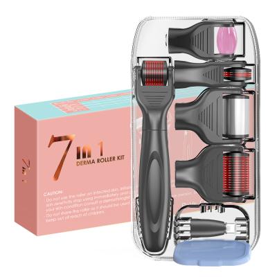 China Innovative Anti-puffiness derma roller set JAMI Beauty 2021 facial microneedle derma roller kit beard kit derma roller titanium 7 in 1 kit for sale