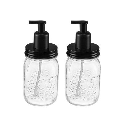 China Mason Jar Soap Dispenser 16oz Hand Pump Soap Dispenser 500ml Hand Wash Dispenser Modern Embossed Glass Liquid Glass Bottle for sale