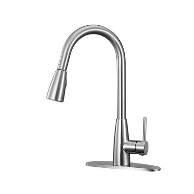 China Metered Faucets Pull Down Kitchen Faucet With Brushed Nickel-Single Handle Sprayer Stainless Steel High Arc Commercial Pull Out Spray Head for sale