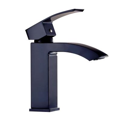 China Metered Faucets Matt Black Brushed Waterfall Bathroom Sink Square Basin Taps Mixer Tap for sale