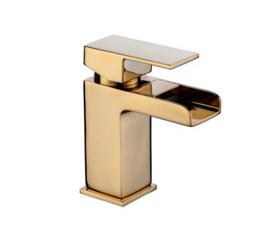 China Brass Single Handle One Hole Waterfall Faucets Gold Bathroom Faucets Bath Sink Bathroom Sink Toilet Faucets Modern Commercial Deck Mount for sale