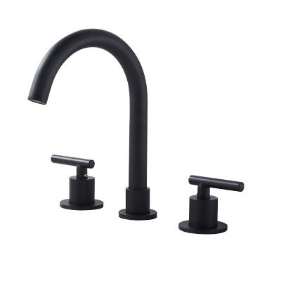 China Metered Deck Mount 3 Holes Basin Faucet Bathroom Faucets Black Brushed Double Handle Sink Faucet for sale