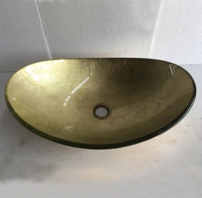 China Contemporary Bathroom Artistic Tempered Oval Glass Oil Rubbed Gold Combo Vessel Sink for sale