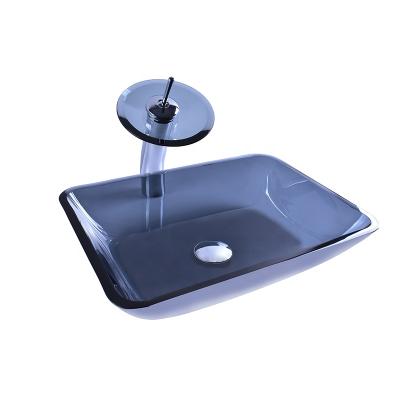 China Modern Bathroom Rectangular Gray Semi-Transparent Color Tempered Glass Sink for sale