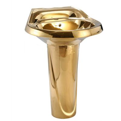 China Contemporary Gold Basin Bathroom Gold Ceramic Pedestal Sink for sale