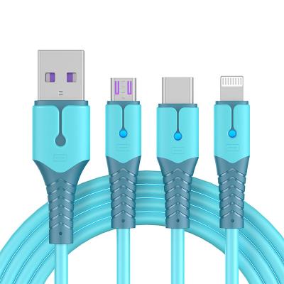 China Multifunctional Exquisite Colorful Silicon Liquid Jacket Design USB Fast Charging Cable 3 in 1 for sale