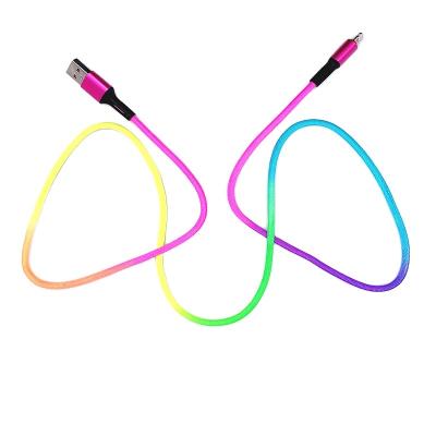 China Hot Selling Rainbow Color Rainbow Dyed Jacket 8Pin/Usb C/V8 Micro Usb Charging Braided Cable For Mobile Phone for sale