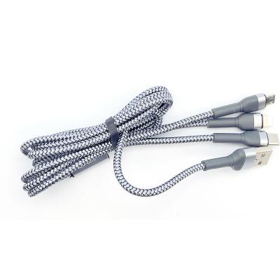 China 3 in 1 cable long life zinc alloy heads braided jacket fast charging 3 in 1 usb data cable manufacturer china for sale