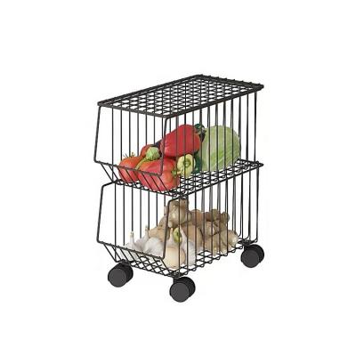 China Multi-functional 2 Layer Kitchen Cart Cart Fruit Vegetable Shelf Storage Baskets with Waterproof and Rustproof Wheels for sale