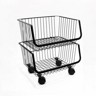 China Sustainable 2 Tier Stainless Steel Kitchen Fruit Vegetable Apple Storage Baskets Rack Rack With Wheels Trolley Rustproof Cart for sale