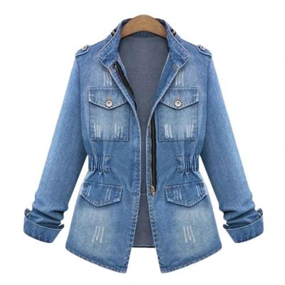 China Viable Distressed Zip Turnhout Ladies Winter Jacket Lattice Plus Size Womens Denim Jackets for sale