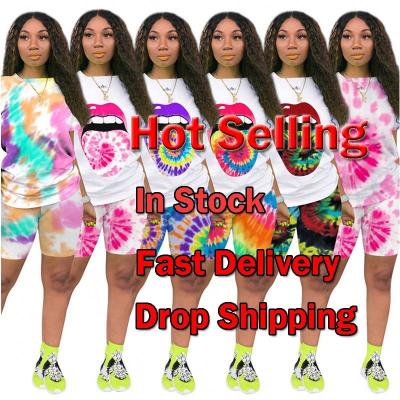 China 2021 Anti-wrinkle fashion summer print 3XL 4XL plus size lady 2 piece short two piece pants set for woman clothing for sale