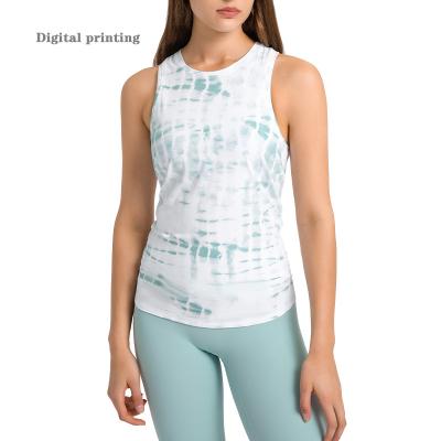 China New Fashion Digital Print Workout Yoga Tank Top Women Breathable Loose Neck Quick Dry Custom Wholesale Vest Top for sale