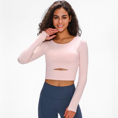 China Fashion Breathable Yoga Long Sleeve T Shirt Built In Padded Gym Workout Apparel Sports Wear For Women Fitness Yoga Wear for sale