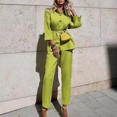 China Autumn New 100% Canvas QUICK DRY Women's Two Piece Pant Sets Women Wear 2 Piece Clothing Long Sleeve Warm Casual Canvas Neon Solid Shirts for sale