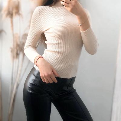 China Trui Anti-Wrinkle Trui Long Sleeve Stand Collar Polyester Plain Pullovers Woman Minimalist Basic Sweater Wholesale Crop Top Sweaters for sale