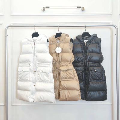 China Down Jackets Waterproof Jacket Solid Hoodie Women Puff Jackets Mid Length Cotton Quilted Lightweight Down Vest For Women for sale