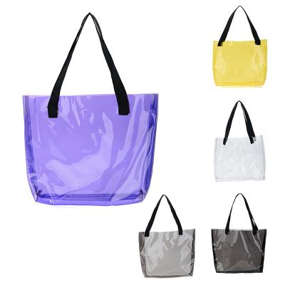 China Clear Transparent PVC Graceful Waterproof Reusable Eco-friendly Plastic Tote Packaging Bag Beach Bag for sale