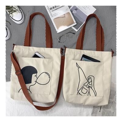 China New Style Reusable Custom Printed Large Cute CIA Female Canvas Bag Logo Shopping Cotton Canvas Tote With Cross Handle Body Bag for sale