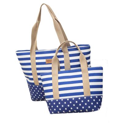 China Fashion Colorblock Stripes Ladies College Style Leisure Women Canvas Beach Tote Shoulder Bags Custom Hand Bag for sale