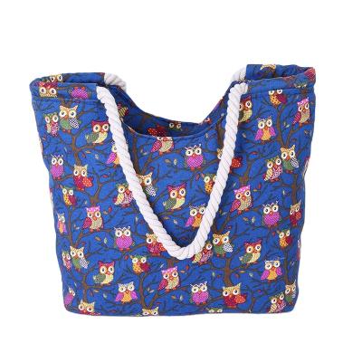 China Summer female Owl Beach Bag Rpet Bag European and American simple portable wear-resistant canvas shoulder style high quality for sale