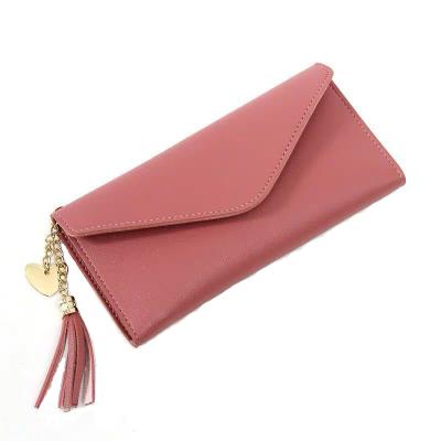 China New Fashion Simple Fashion Heart-shaped Pendant Multifunctional PU Three Fold Ladies Waterproof Tassel Pinch Wallets Leather Women for sale