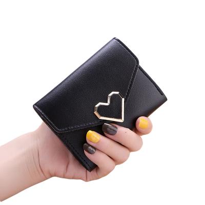 China Heart-shaped Buckle Shorts PU New Retro Small Cool Metal Waterproof Leather Purse Three Times Ladies Student Small Purse Coin Purse Summer for sale