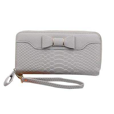 China New zipper ladies long lychee pattern waterproof multifunctional bow PU mobile phone bag wallet female clutch for sale