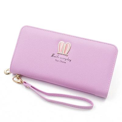 China New Waterproof Ladies Fashion PU Leather Long Zipper Cute Rabbit Ears Student Popular Clutch Wallet Coin Purse for sale