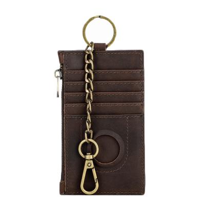 China Retro Crazy Horse Cowhide Shockproof Card Holder with Anti-theft Coin Chain Purse for Airtag for sale